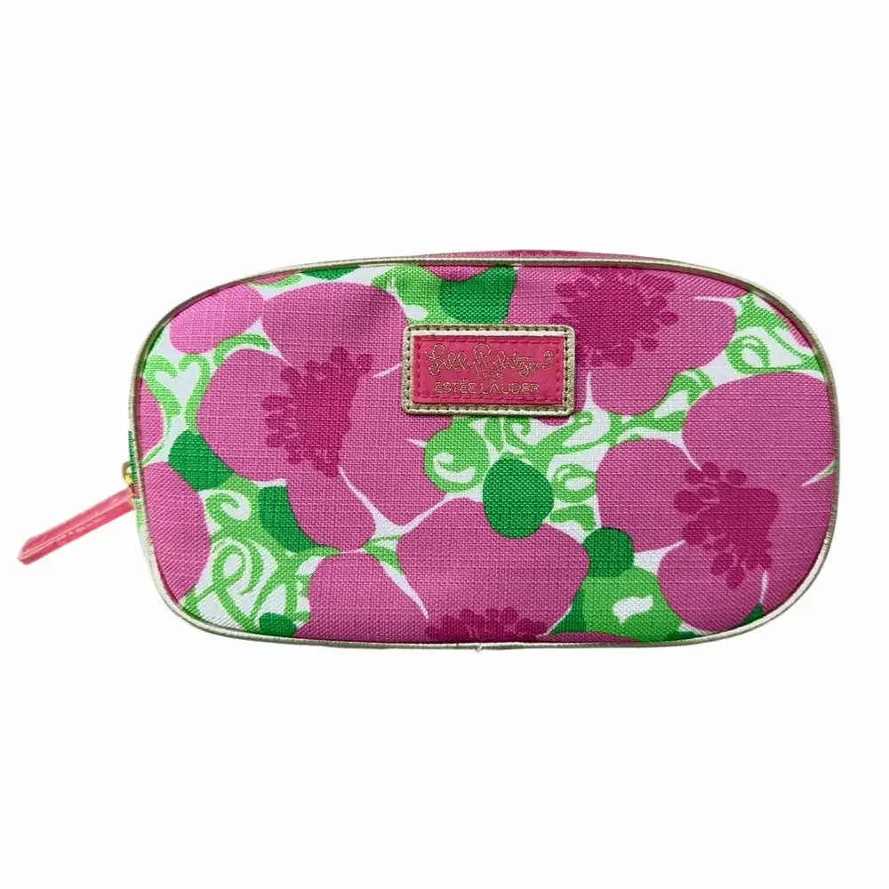Estee Lauder Lilly Pulitzer Pink Green Makeup Bag Floral Print Collaboration New